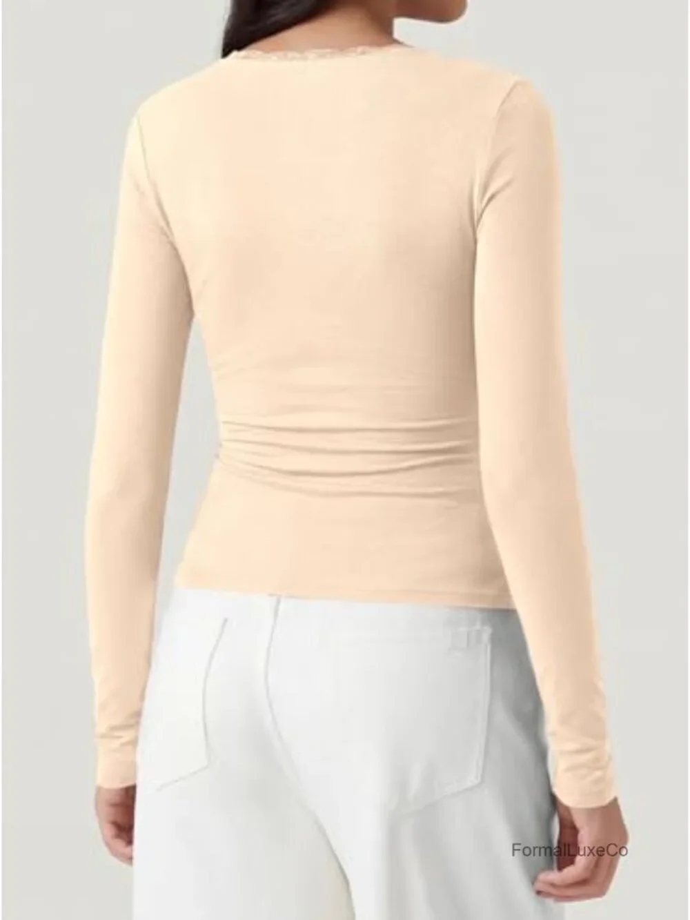 Lace Deep V Neck Long Sleeve Crop Top Women Slim Fit Going Out Tops